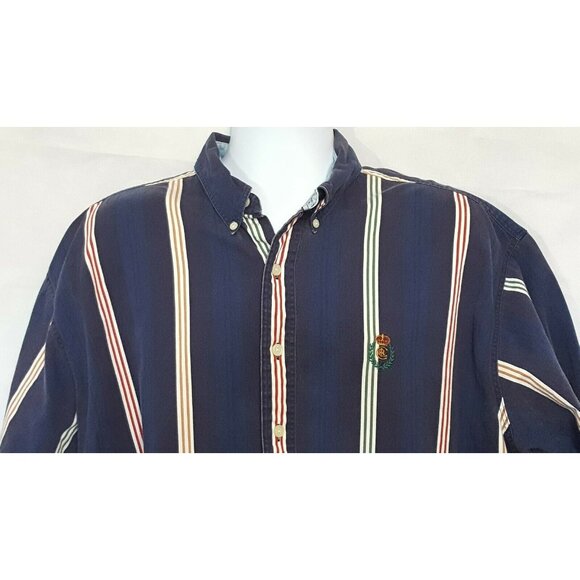 Ralph Lauren Chaps shirt Vintage XL long sleeve button front striped blue - Picture 7 of 8